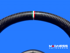 FIAT 500e Gen2 Custom Steering Wheel - Carbon Fiber - Round Top/ Flat Bottom w/ Italian Stripe - Alcantara